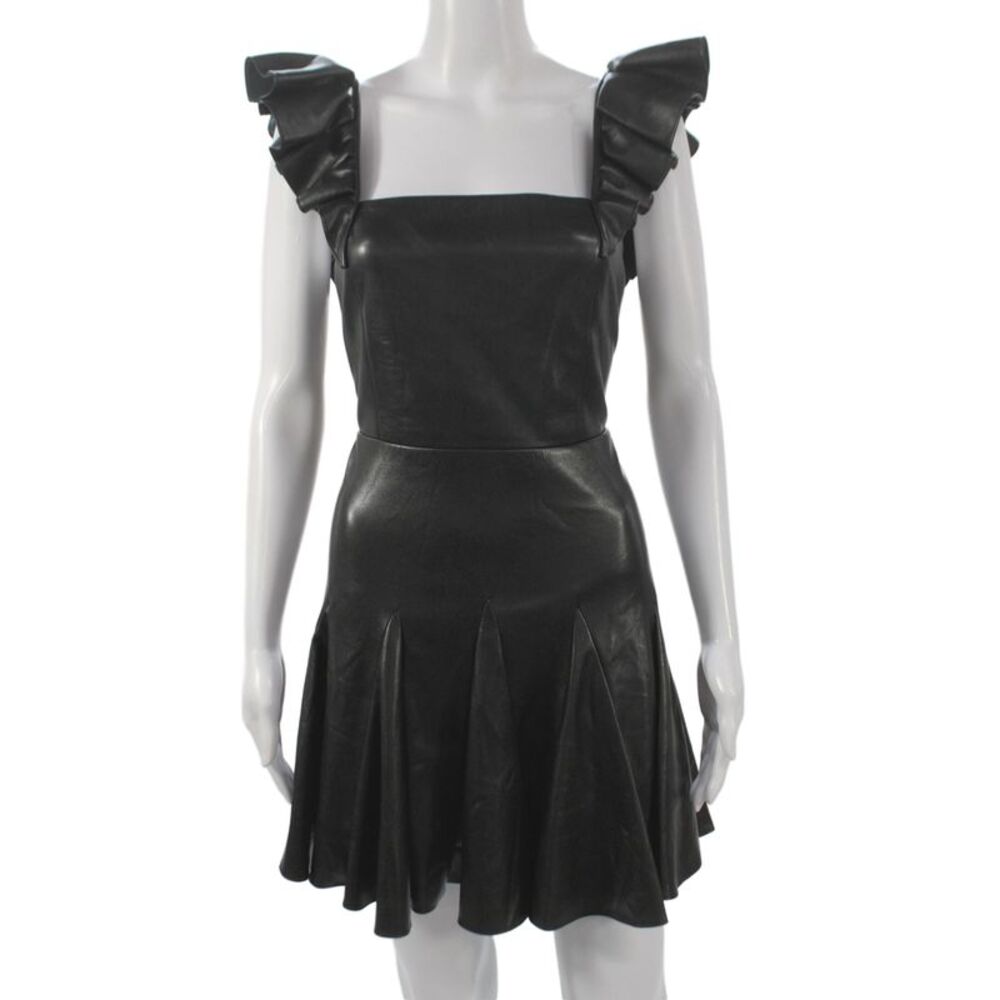 Alice + Olivia Women Fit & Flare Black Faux Leather Dress Sleeveless Size 4